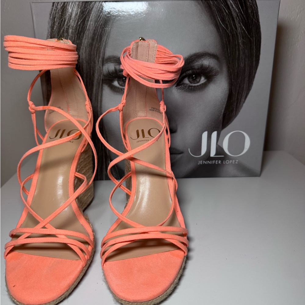 Jennifer Lopez Pink Espadrille Sandals